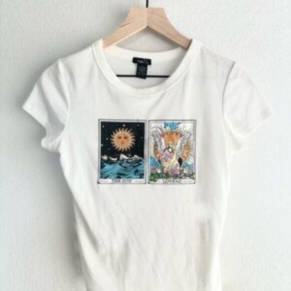 Tops - Women’s Large Ribbed Tarot Card Short Sleeve Tee Shirt